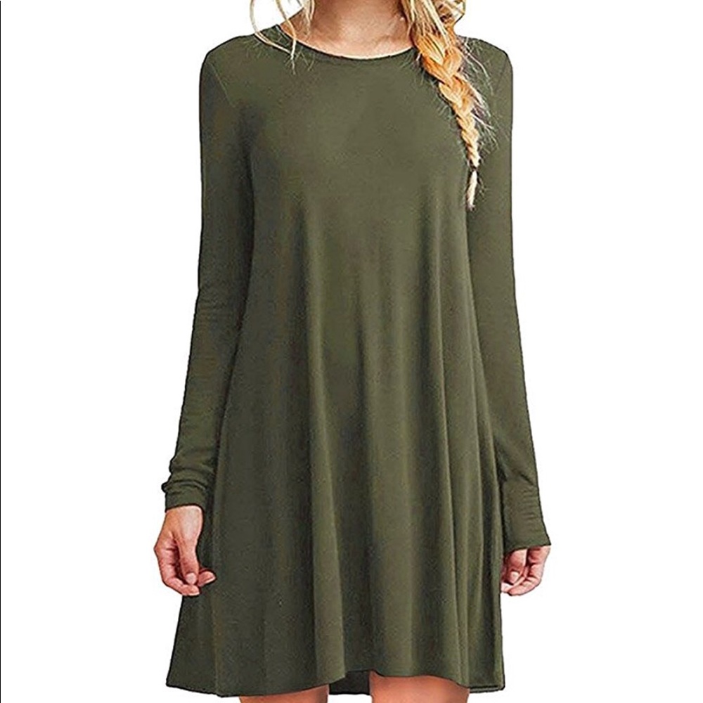 Army green long sleeve dress